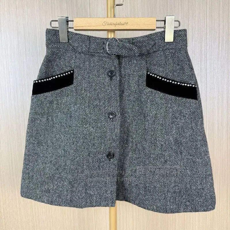 Miu Miu Gray Wool Midi Skirt .