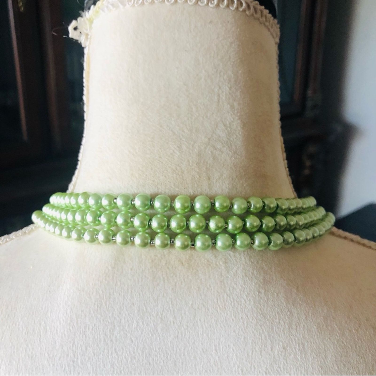 Handmade Handcrafted triple strand Czech glass Pearl necklace Size ONE SIZE - 7 Thumbnail