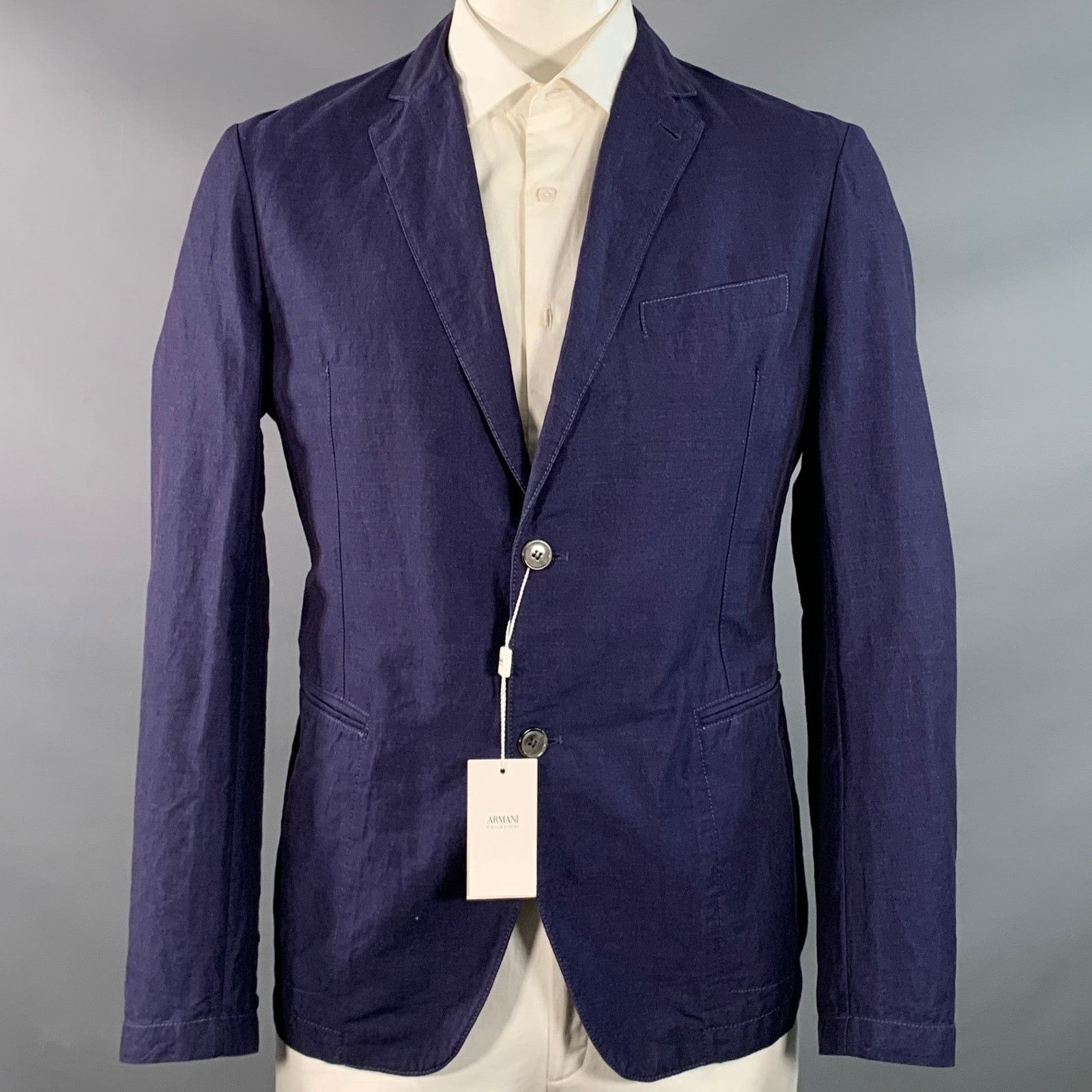 Armani Collezioni ARMANI COLLEZIONI Navy Linen Cotton Notch Lapel Sport Coat Size 42R - 1 Thumbnail