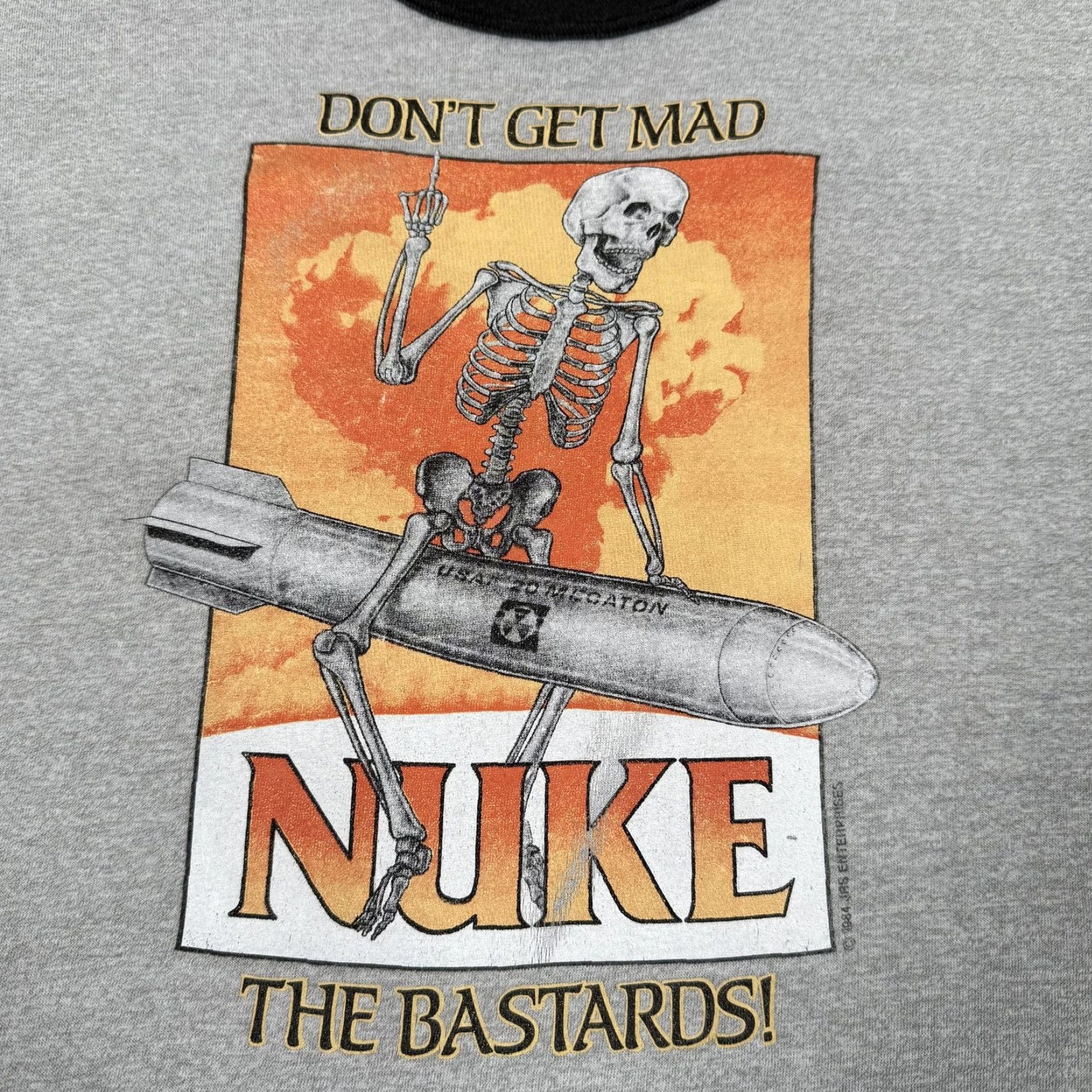 Vintage VINTAGE screen stars Nuke The Bastards Shirt Men Small Gray Ringer Skeleton 80s Graphic Print Size US S / EU 44-46 / 1 - 3 Thumbnail