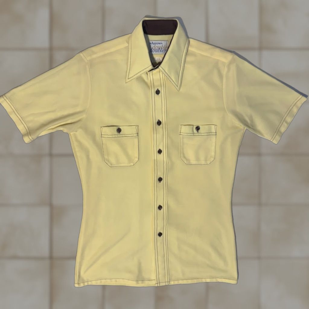 Arrow VINTAGE Double arrow Western Shirt 14 70s Mod Butterfly Collar Yellow Short Sleeve GoGo 1970s Mens Boys Womens? Size US S / EU 44-46 / 1 - 1 Thumbnail