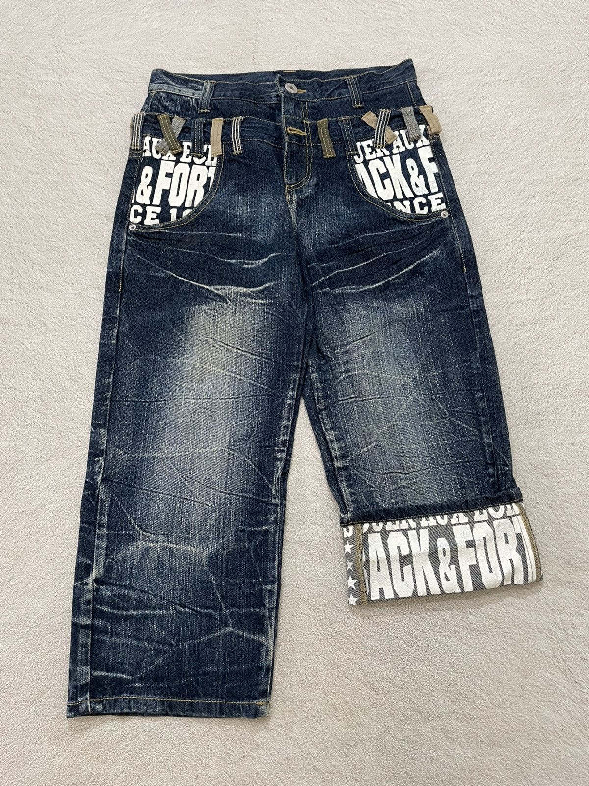 Japanese Brand 2000s Jorts Double Waist Faded Print Y2K Size US 29 - 1 Thumbnail