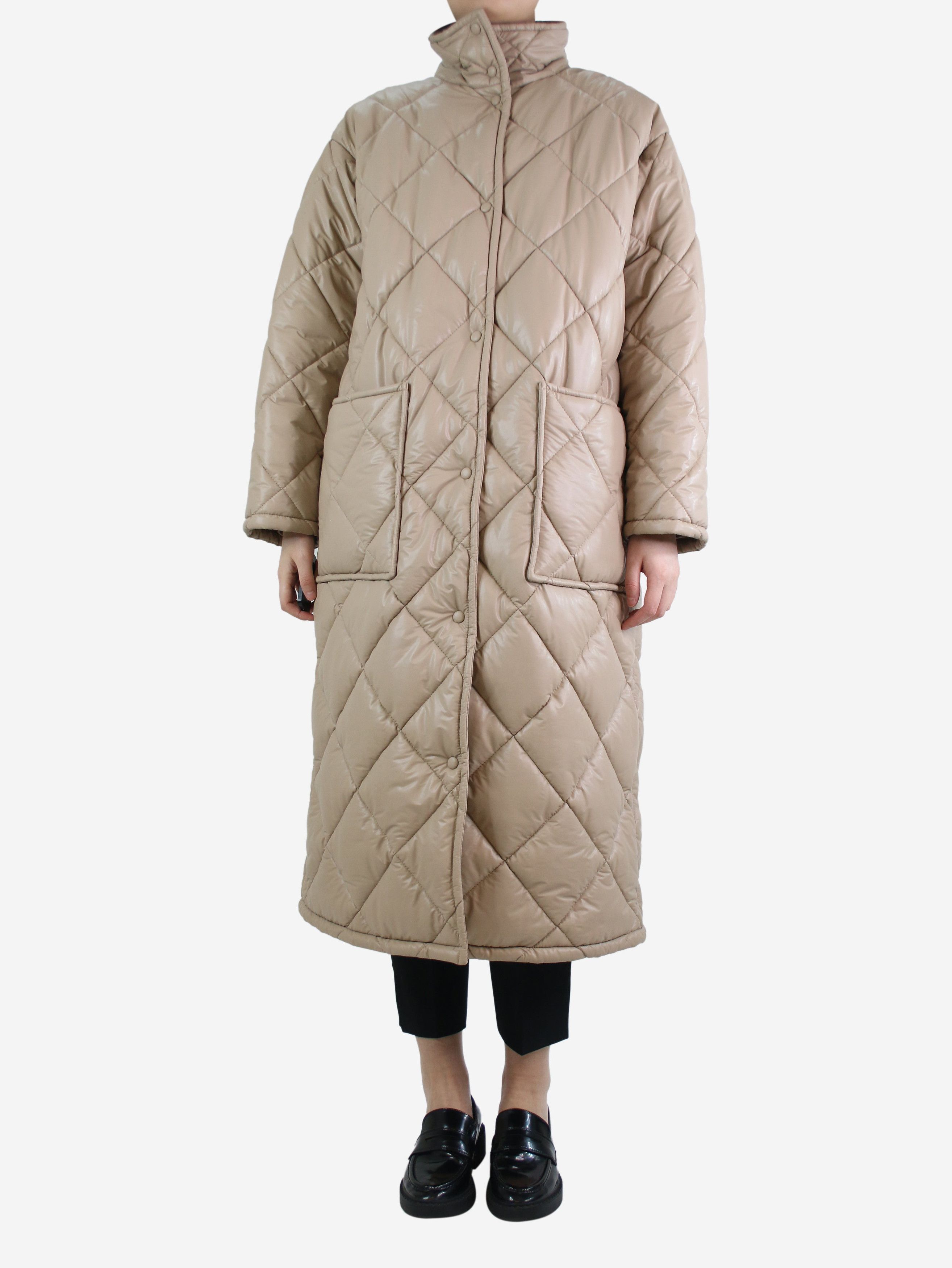 image of Stand Studio Beige Faux Leather Quilted Coat - Size Uk 4, Women's