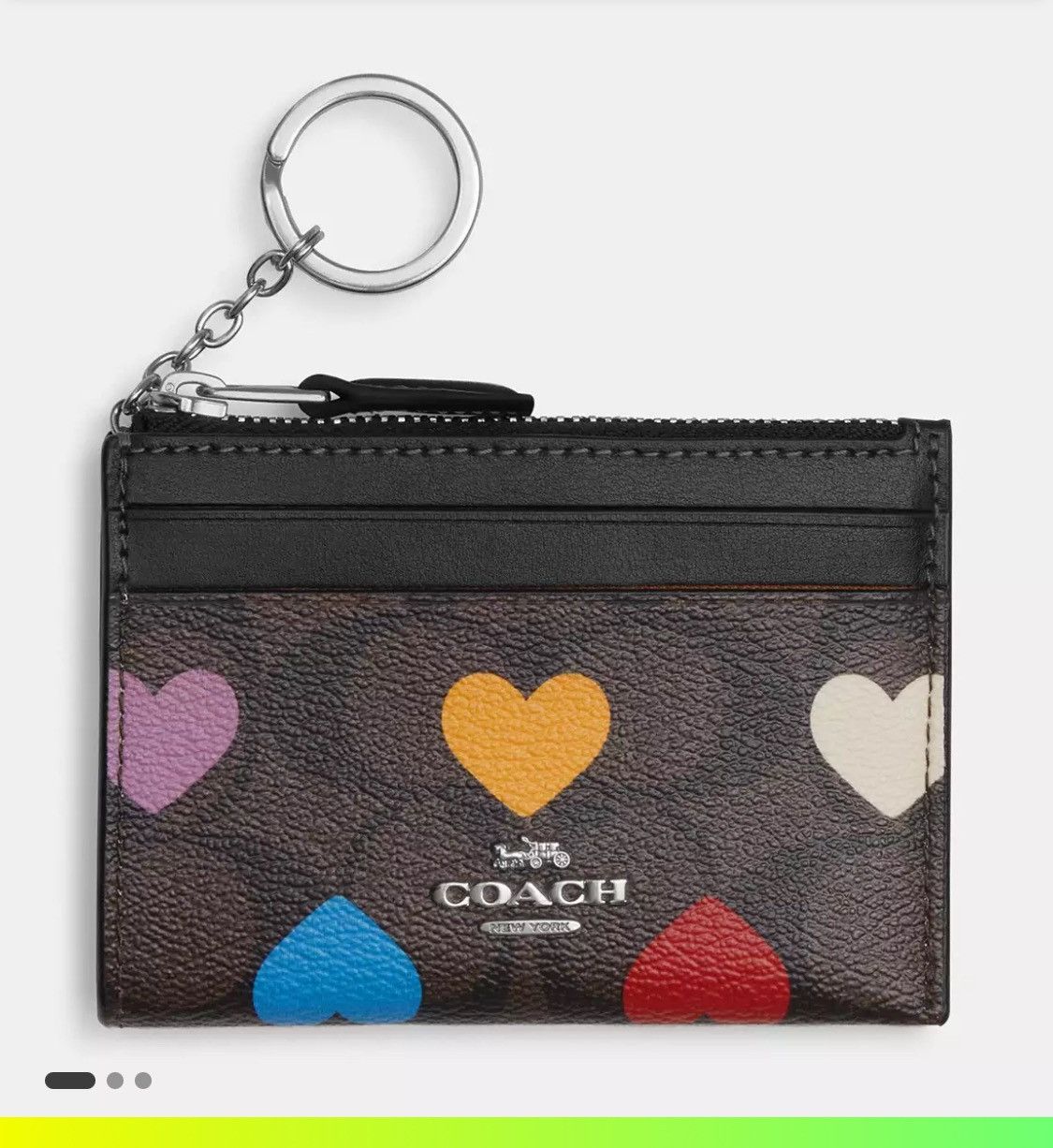 Coach Cherry Print ID Mini Wallet Zip Card Key Fob online Keychain Case NWT