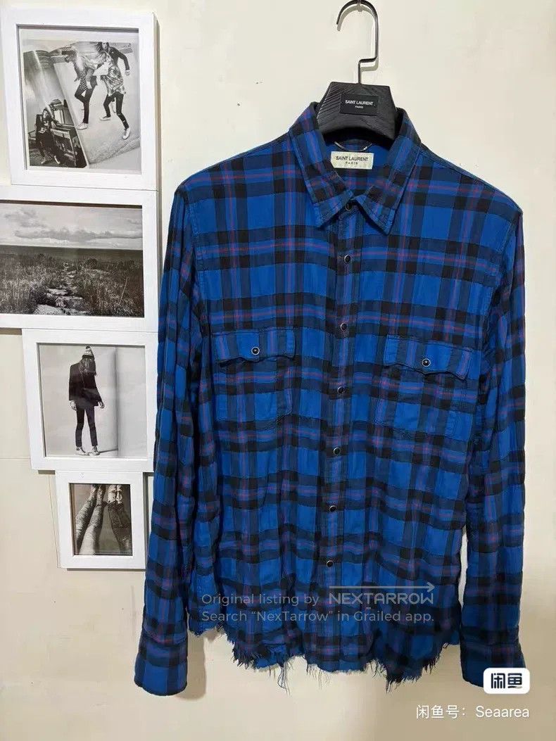 Saint Laurent Paris Saint Laurent Paris Klein Blue Fringe Pleated Shirt Size US L / EU 52-54 / 3 - 1 Thumbnail