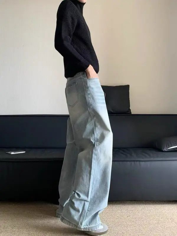 Japanese Brand Furuya x Aoki Men's light blue washed retro straight jeans Size US 34 / EU 50 - 7 Thumbnail