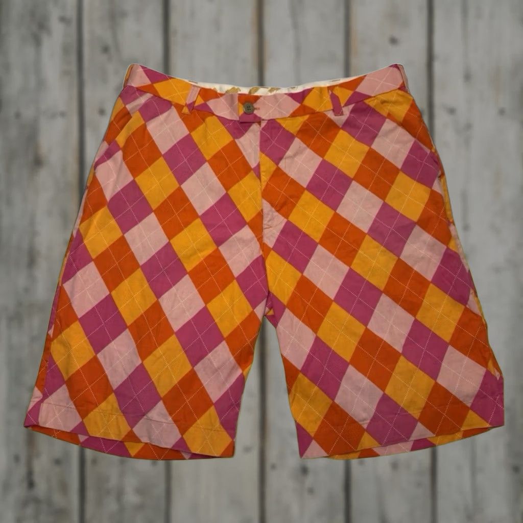 Vintage Loudmouth Bermuda Shorts Mens 36 Argyle Golf Flat Front Regular Orange 10in Pockets Stretch VIBRANT 90s? Size US 36 / EU 52 - 1 Thumbnail