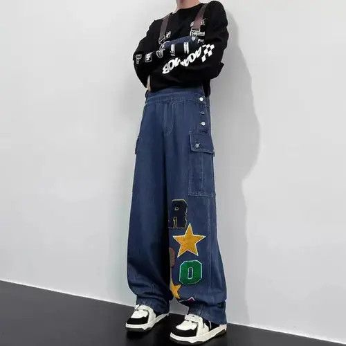 Jean Retro design embroidered workwear denim overalls Size US 32 / EU 48 - 2 Thumbnail