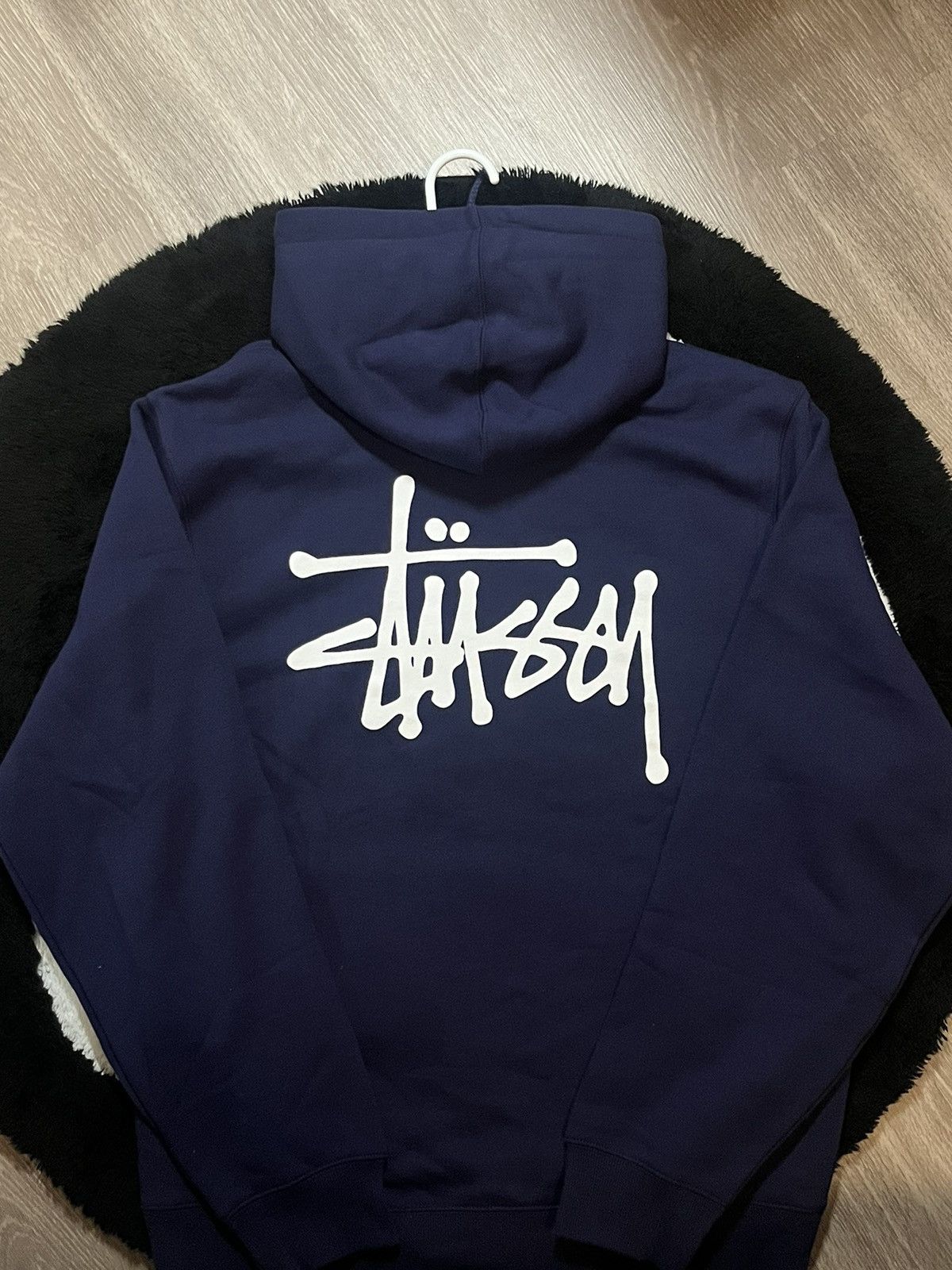 Stussy Classic Stussy Logo Zip Hoodie Navy Blue Color Size Large Grailed