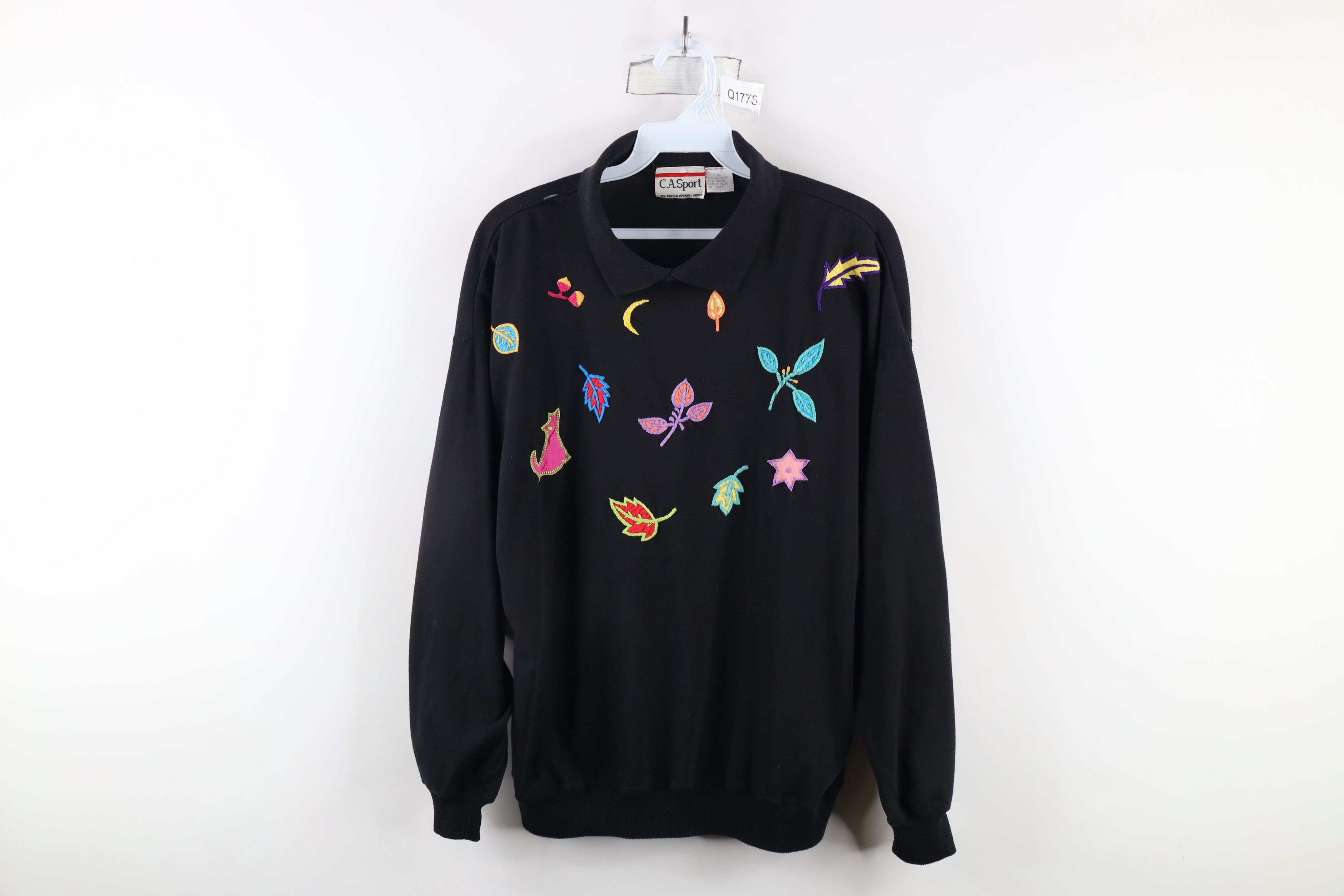 Vintage Vintage 90s Streetwear Nature Leaf Collared Sweatshirt Black Size M / US 6-8 / IT 42-44 - 1 Thumbnail