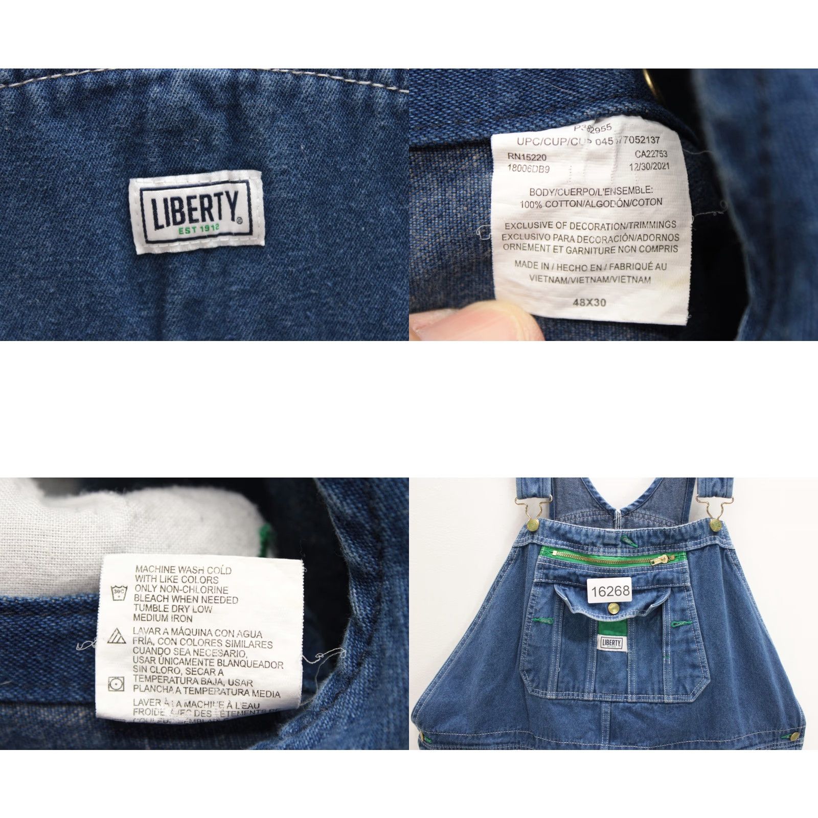 Denime VINTAGE LIBERTY Bib Overalls Mens 48x27 Blue Carpenter Denim Workwear Farmer Ranch Size US 32 / EU 48 - 8 Thumbnail