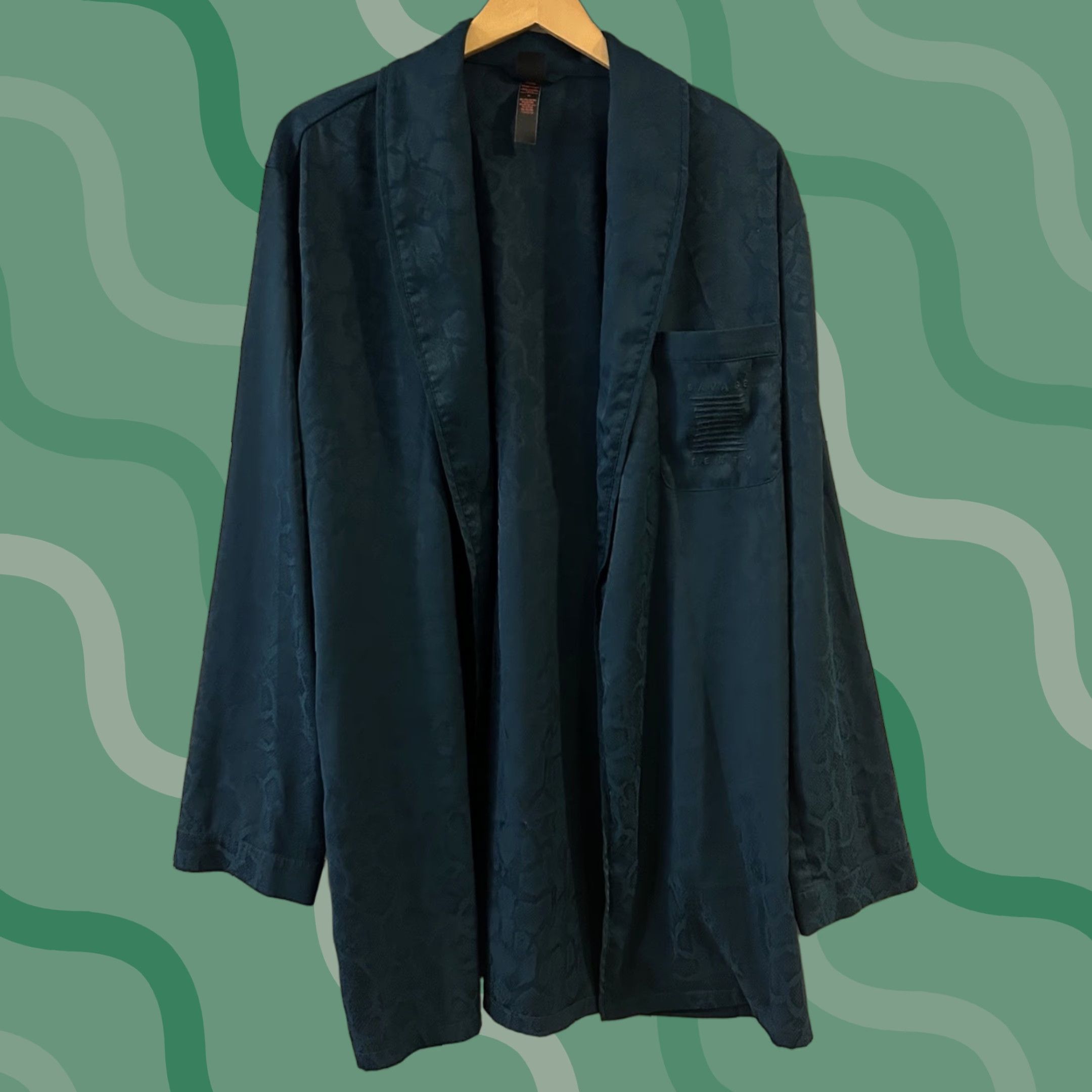 Vintage Savage Fenty Unisex Adults Green Jacquard Loungewear Robe And Pants Set XS Lounge Sleepwear XS Size US 27 - 1 Thumbnail