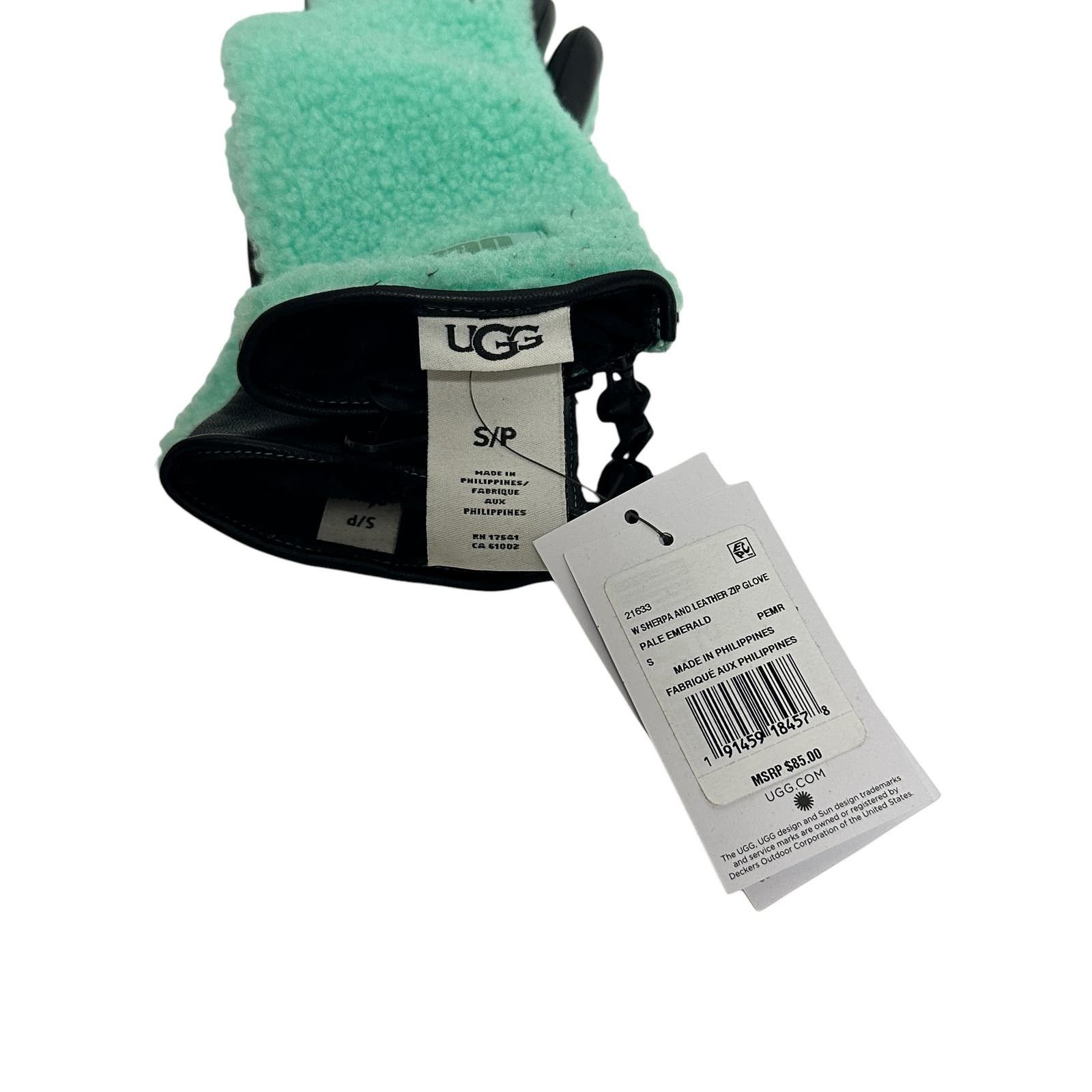 Ugg UGG Leather & Faux Shearling Gloves SMALL PALE EMERALD Size ONE SIZE - 9 Thumbnail