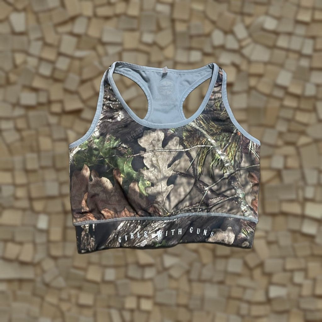 Vintage Girls with Guns Sports Bra Racerback Camouflage L Womens Large Black Wireless Pullover Backless Racerback Size ONE SIZE - 1 Thumbnail