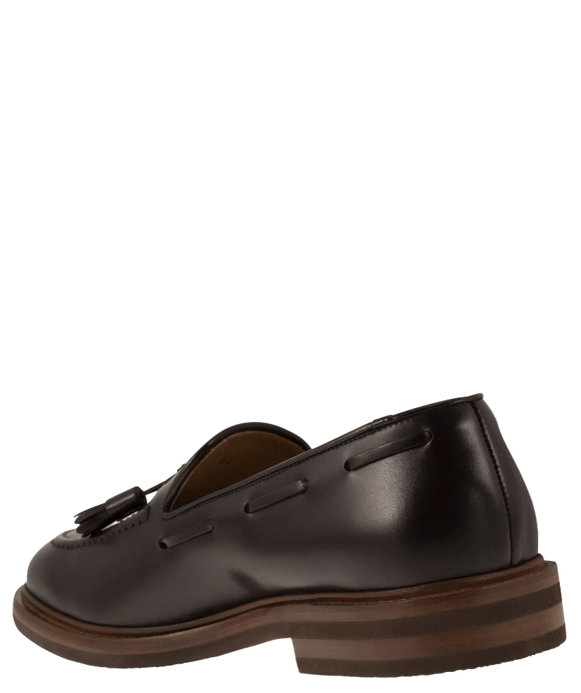 Brunello Cucinelli Brunello Cucinelli Mens Leather Tassle Loafers in Burgundy Size US 6 / EU 39 - 3 Thumbnail