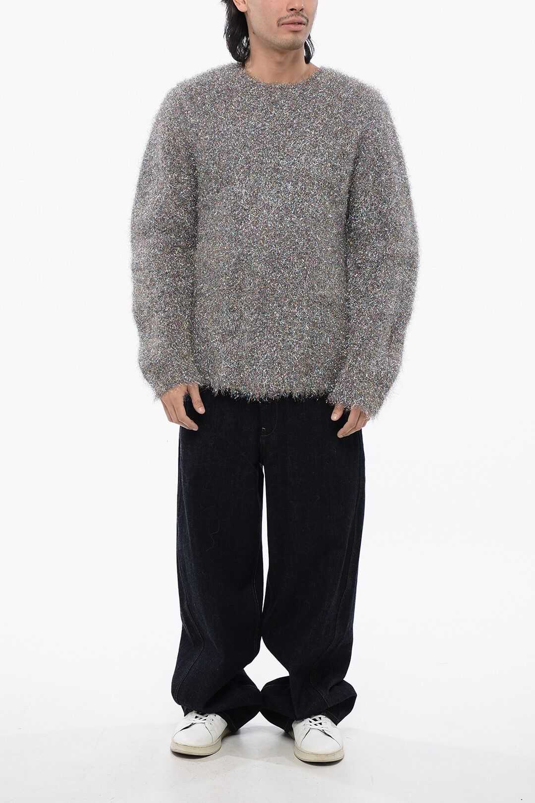 Jil Sander og1mm0625 Lurex Chunky Fuzzy Sweater in Grey Size US M / EU 48-50 / 2 - 4 Thumbnail