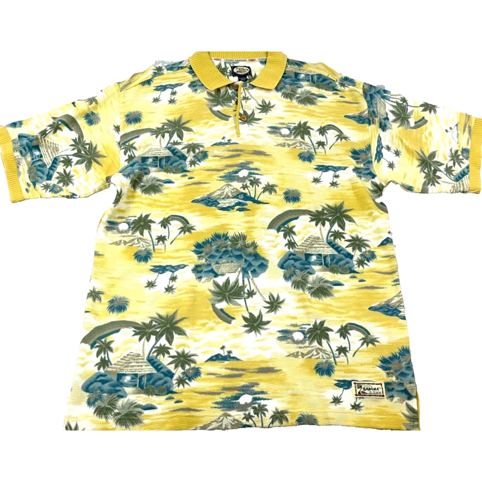Tommy Bahama Tommy Bahama Polo Shirt Men Large Yellow Floral Hawaiian Beach Golf A7 Polo Size US L / EU 52-54 / 3 - 2 Thumbnail