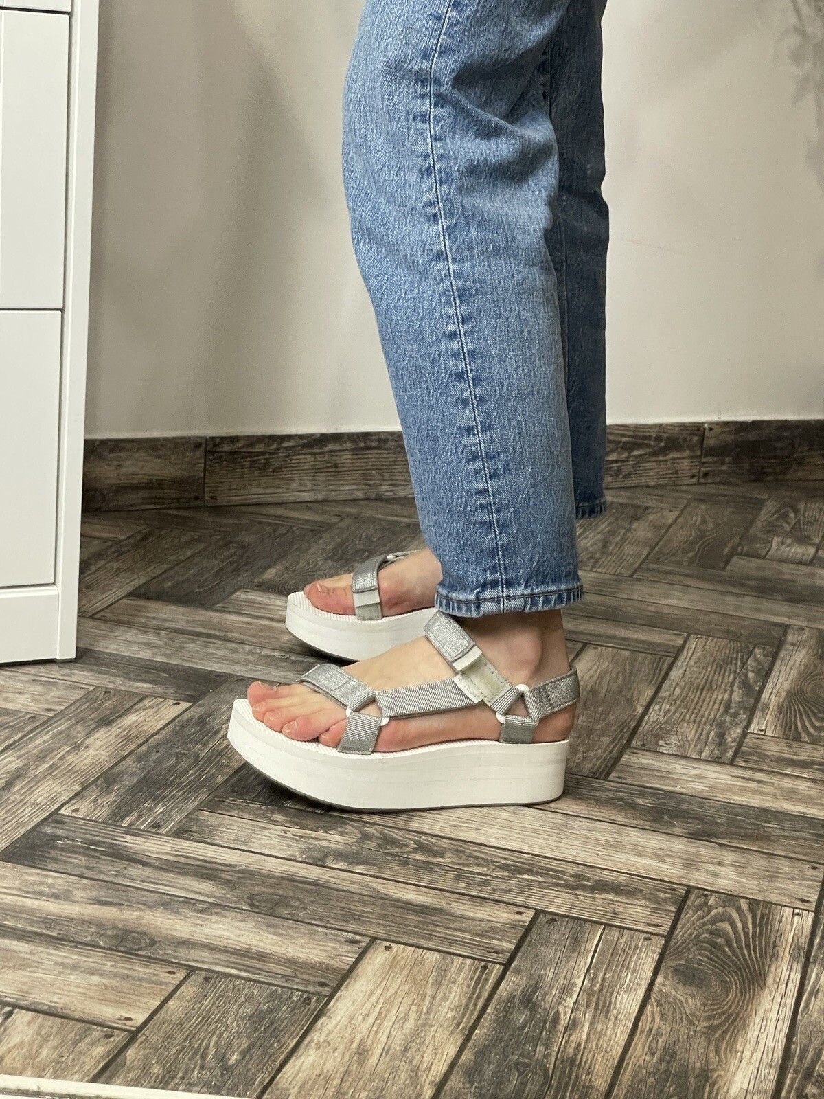 Teva Teva Silver Flatform Sandals Platform Size US 9 / IT 39 - 2 Thumbnail
