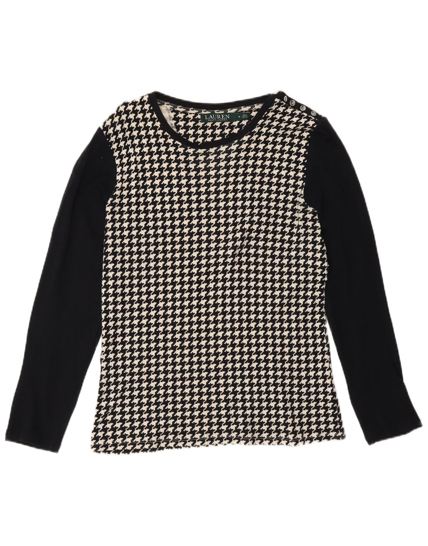 Ralph Lauren Womens Blouse Top UK 12 Medium Black Houndstooth Cotton Size XS / US 0-2 / IT 36-38 - 1 Thumbnail