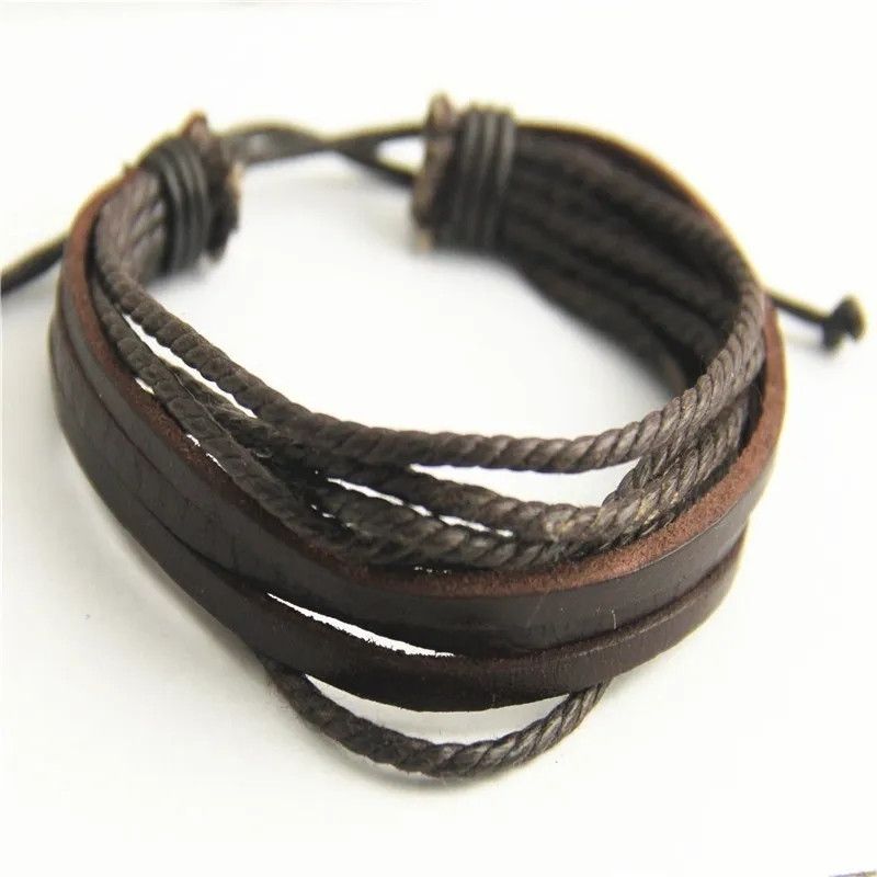 Jewelry Multilayer Leather Bracelet Black and Brown Size ONE SIZE - 5 Thumbnail