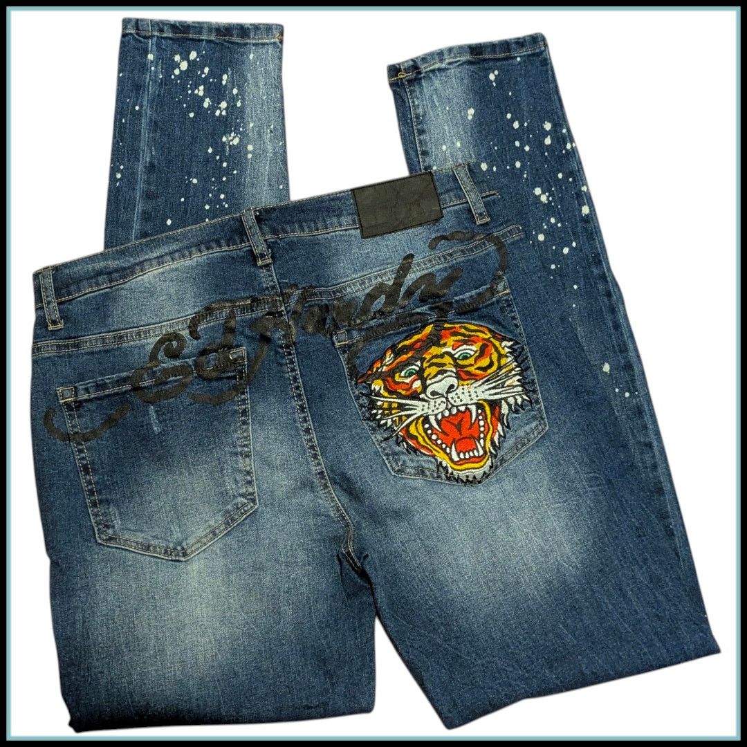 Ed Hardy ED HARDY "Roaring Tiger" Splatter Jeans Slim Taper Men's 32 Size US 32 / EU 48 - 1 Thumbnail