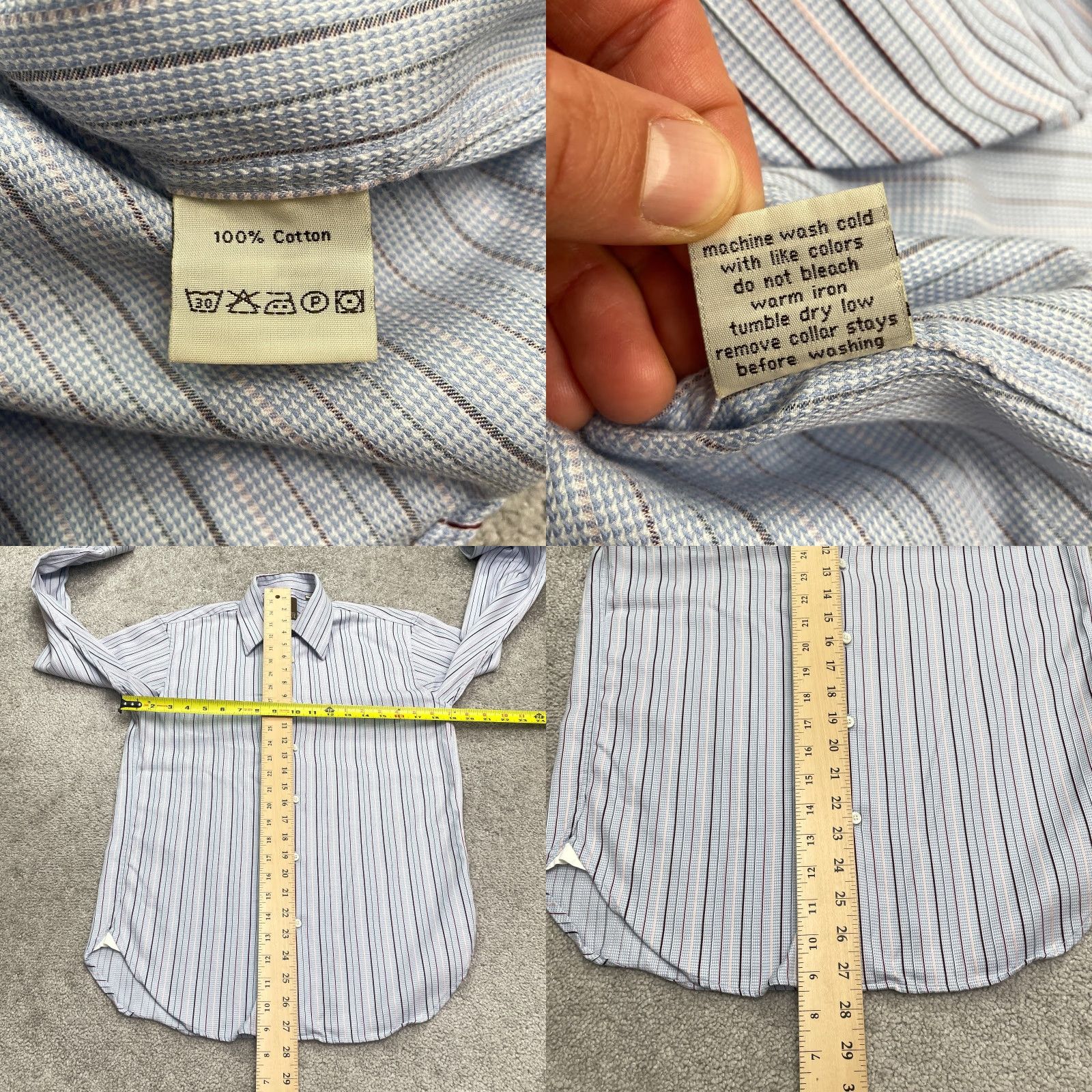 Vintage VINTAGE Raoul Men's Dress Shirt 15/38 Blue Striped Cotton Business Casual Office Workout Size 38R - 8 Thumbnail