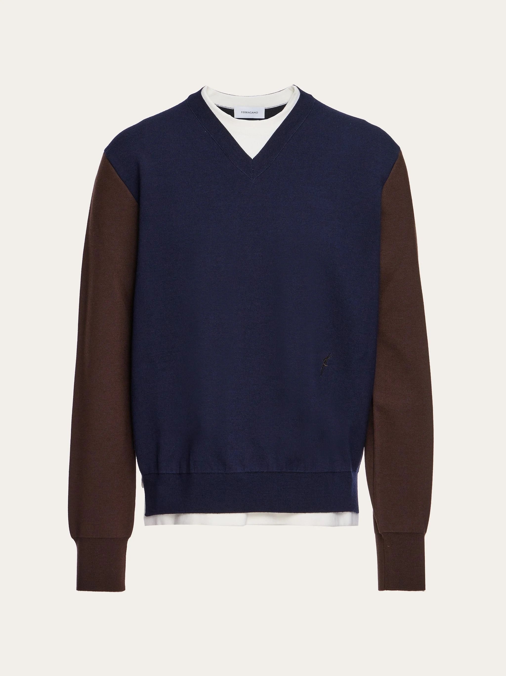 Salvatore Ferragamo o1s1rm0924 Tone V-neck Sweater in Blue/Brown Size US S / EU 44-46 / 1 - 1 Thumbnail