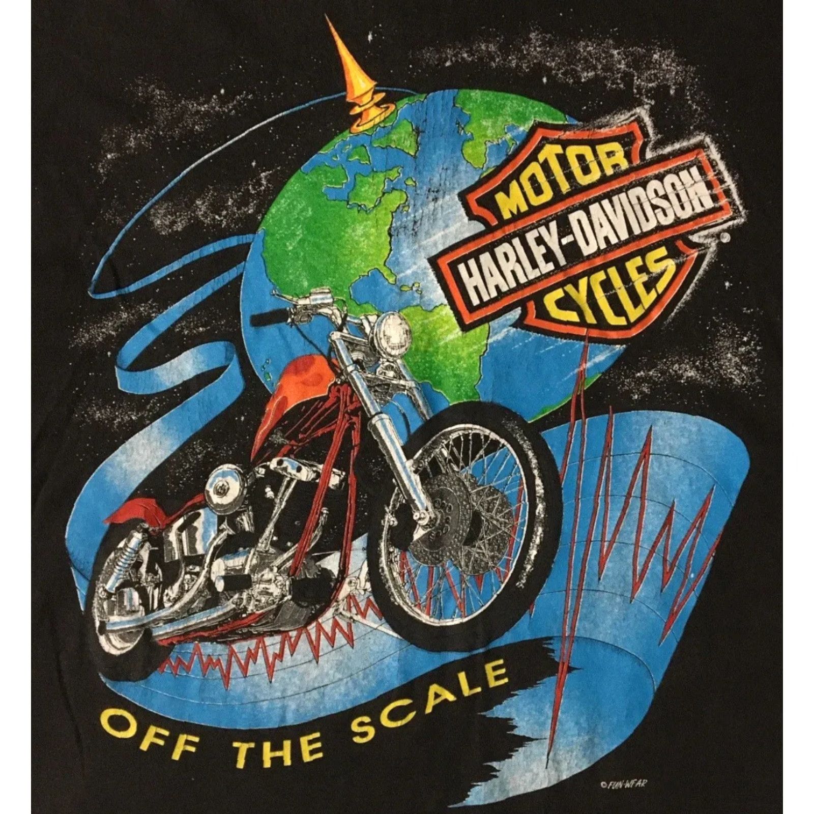 Harley Davidson VINTAGE Harley Davidson Shirt L Black 80s Biker Grunge 3D Off The Scale Planet Earth Henley Graphic Tee Mens Size US L / EU 52-54 / 3 - 3 Thumbnail