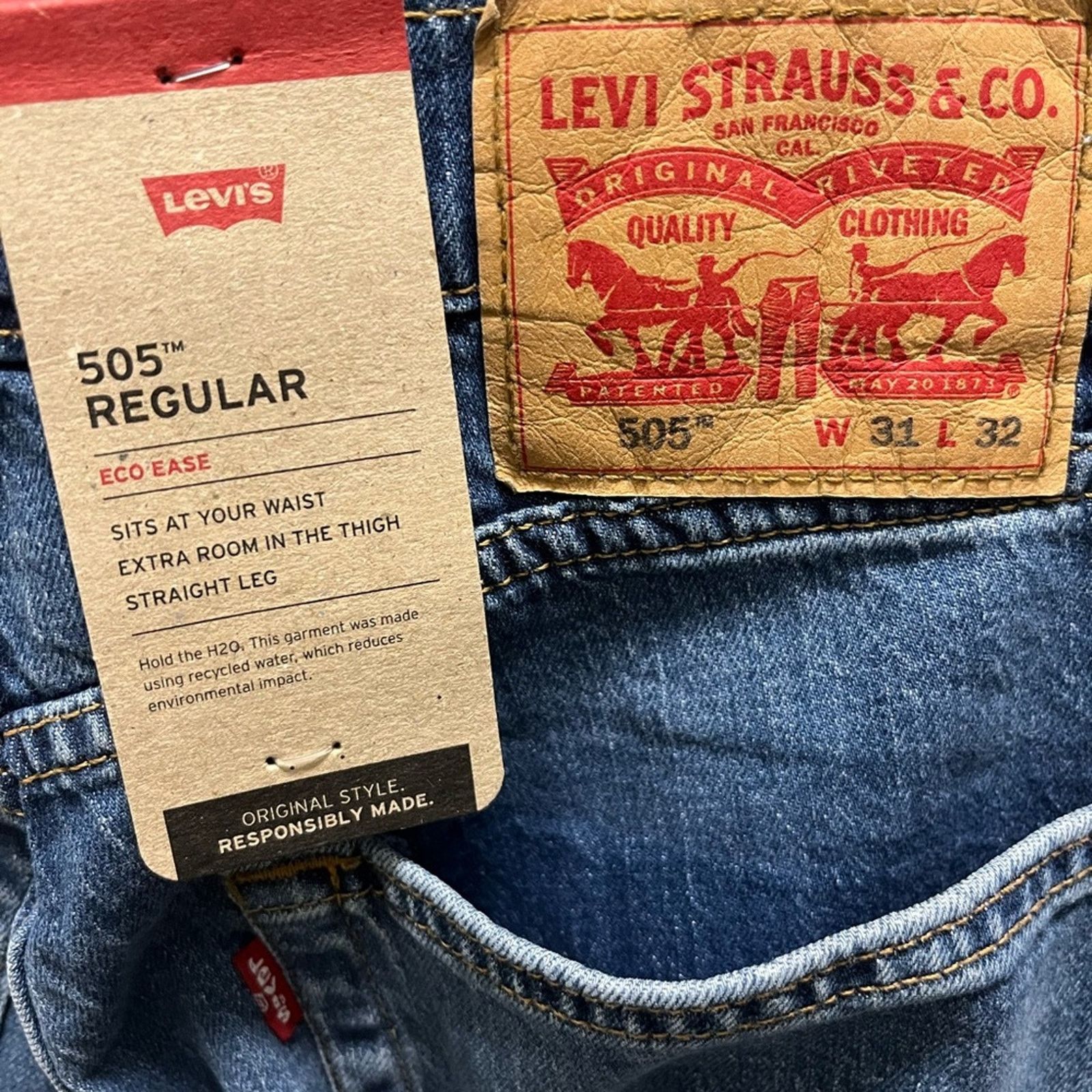 Levi's Levi's 505 Jeans Men W31 L32 Blue Denim Straight Leg Regular Size US 31 - 2 Thumbnail