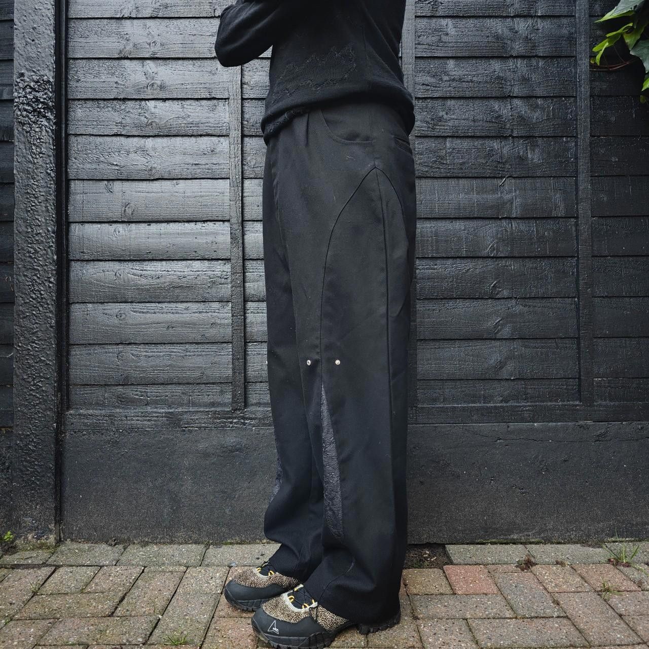Other Black Wide Leg Slit Panelled Trousers Size US 32 / EU 48 - 3 Thumbnail