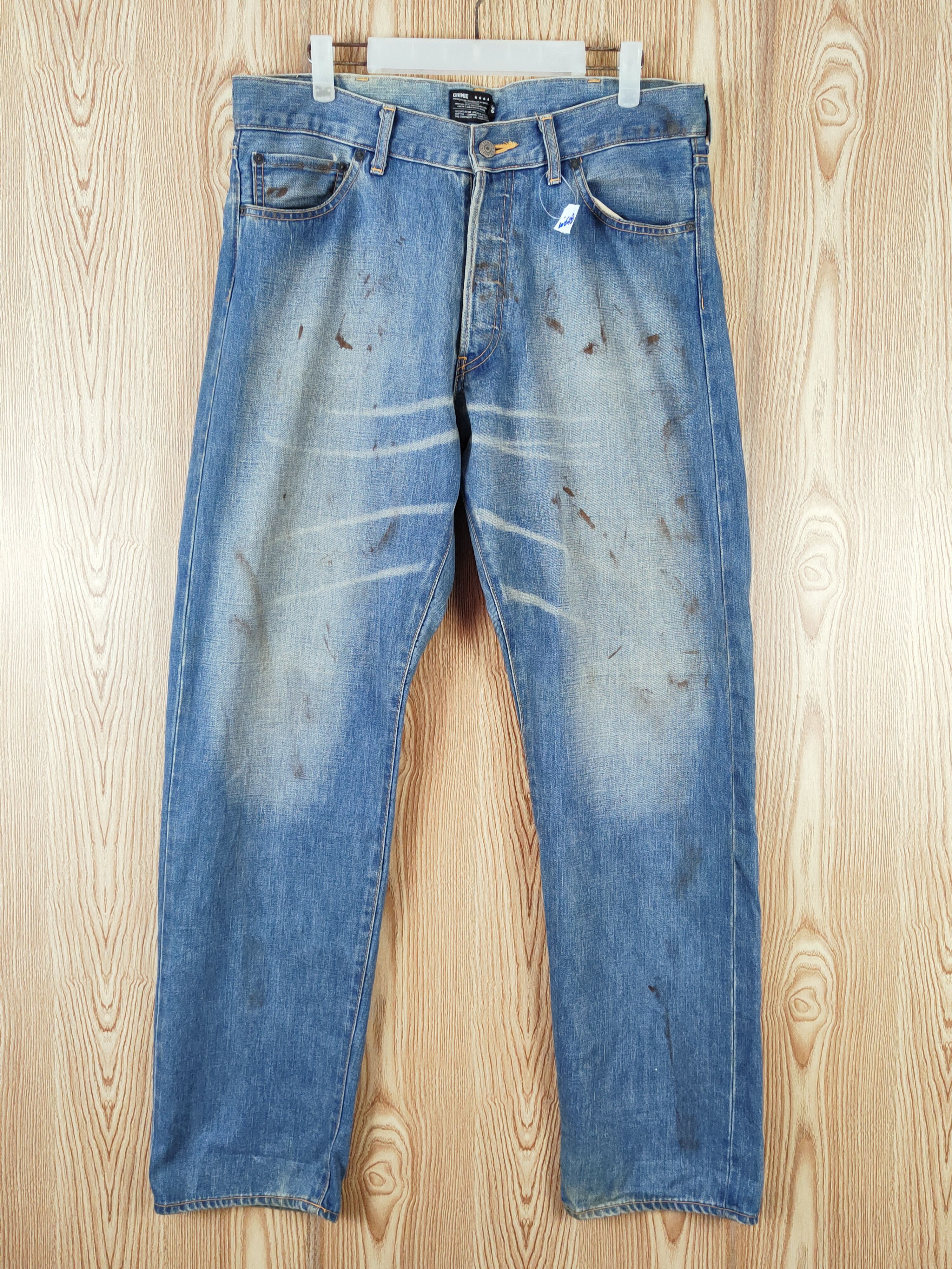 Japanese Brand Grimie Blue Distressed Ripped selvedge denim vintage #W648 Size US 36 / EU 52 - 1 Thumbnail