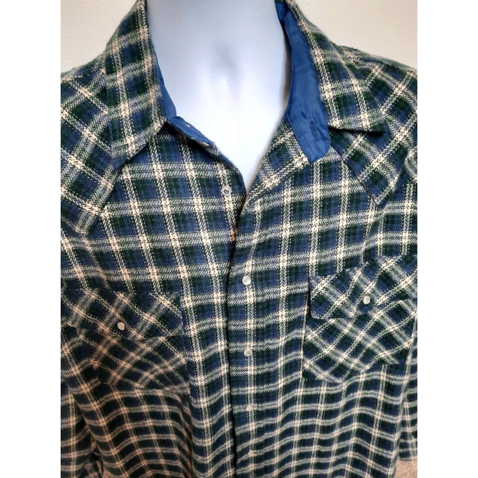 Vintage VINTAGE Rock Creek Ranch Plaid Flannel Pearl Snap Shirt Coat XL Tall Blue Mens Button-Up Size US XL / EU 56 / 4 - 3 Thumbnail