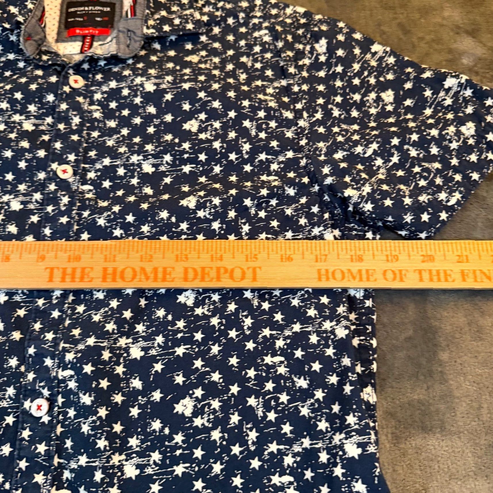Denime DENIM FLOWER Ricky Singh Shirt Slim Short Sleeve Button Up Mens Small Star Print Patriotic Flag Graphic Print Casual Summer Spring Size US S / EU 44-46 / 1 - 7 Thumbnail