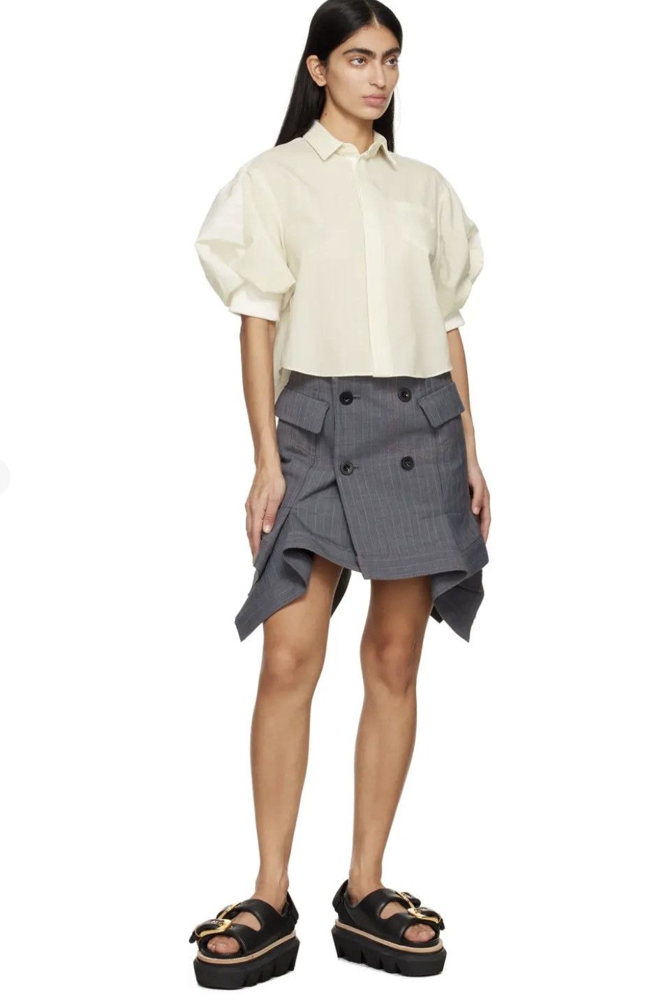 Sacai Sacai gray stripe miniskirt Size 32" / US 10 / IT 46 - 7 Thumbnail
