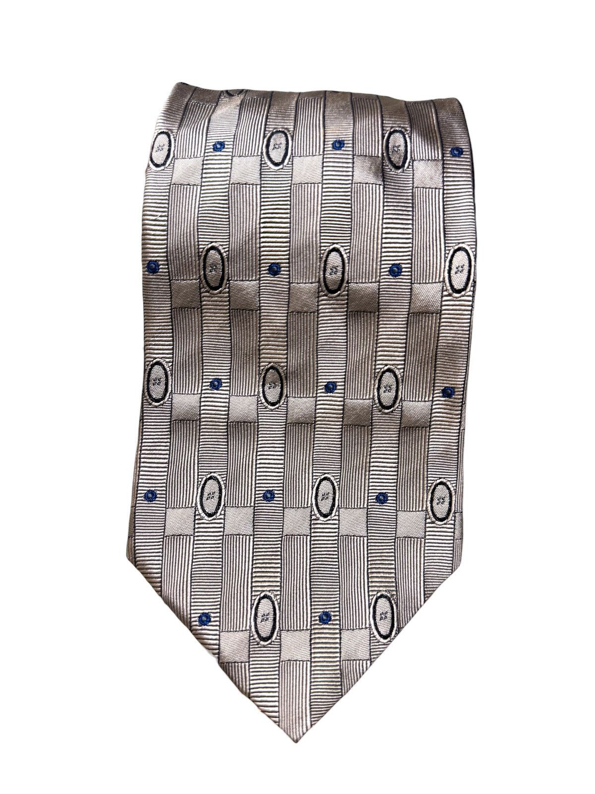 Nautica Nautica Early 90s Silver & Blue 100% Silk Geometric Neck Tie Size ONE SIZE - 3 Thumbnail