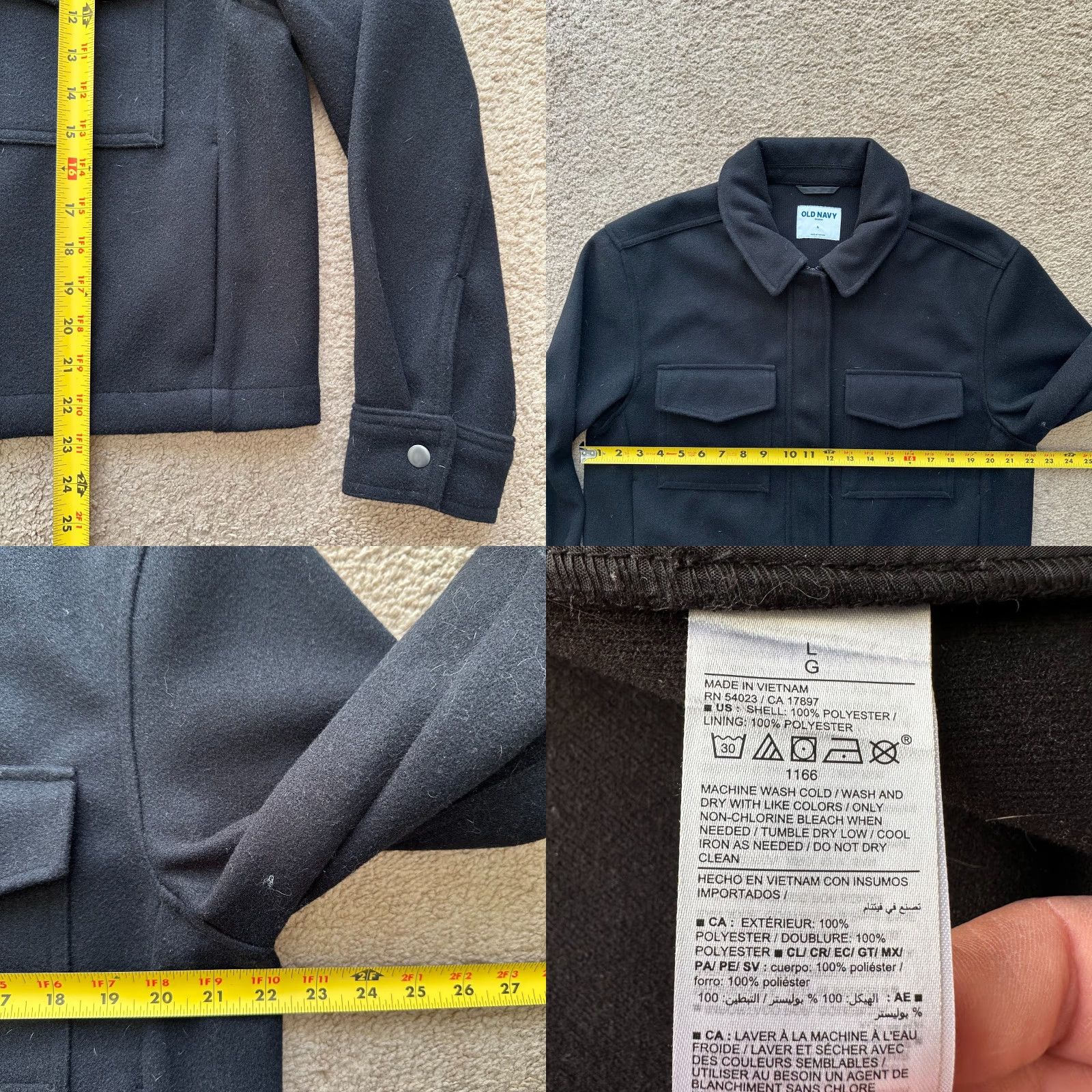 Old Navy Old Navy Jacket Womens Large Full Zip Point Collar Cropped Black Polyester Size L / US 10 / IT 46 - 8 Thumbnail