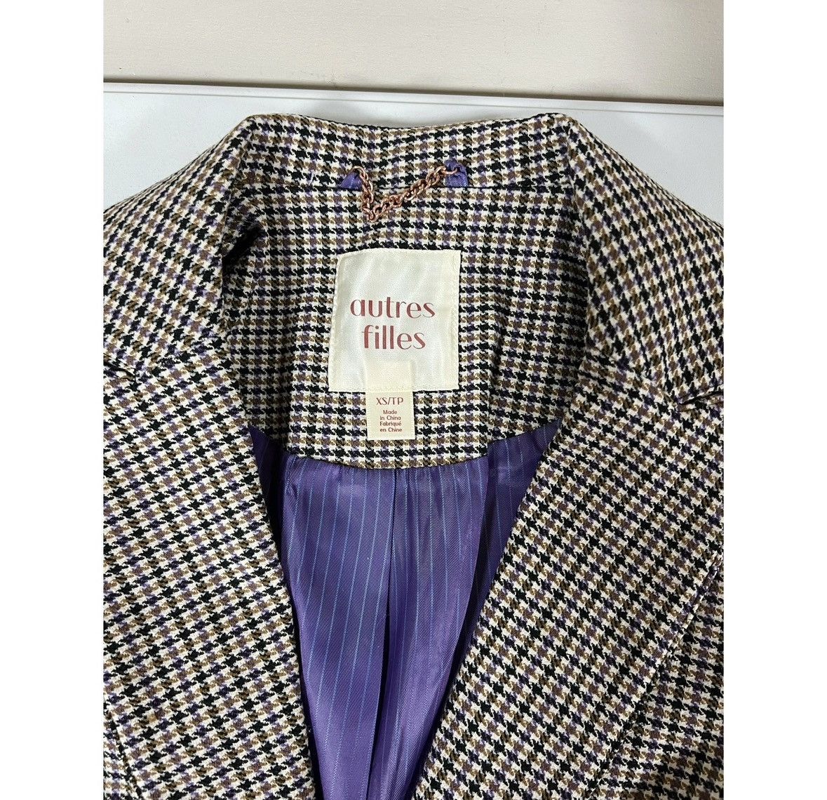 AVEC LES FILLES Autres Filles Houndstooth Business Blazer Coat Jacket XS 💜🤎✨ Size XS / US 0-2 / IT 36-38 - 5 Thumbnail