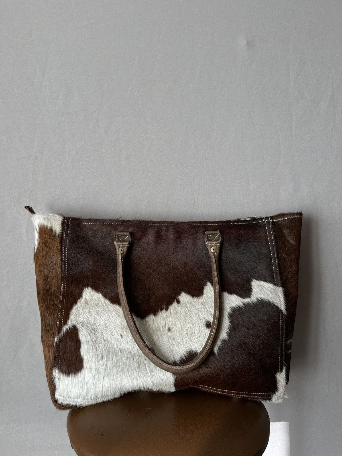 Avant Garde Cowhide Hairy Big Tote Bag Real Leather in Brown, Women's