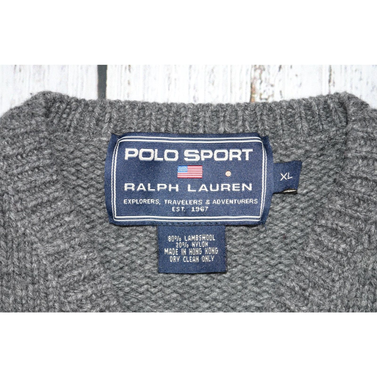 Vintage VINTAGE Polo Sport Mens Sweater Pullover Knit Wool 80% Lambswool V-Neck Gray XL 90s Sports Size US XL / EU 56 / 4 - 5 Thumbnail