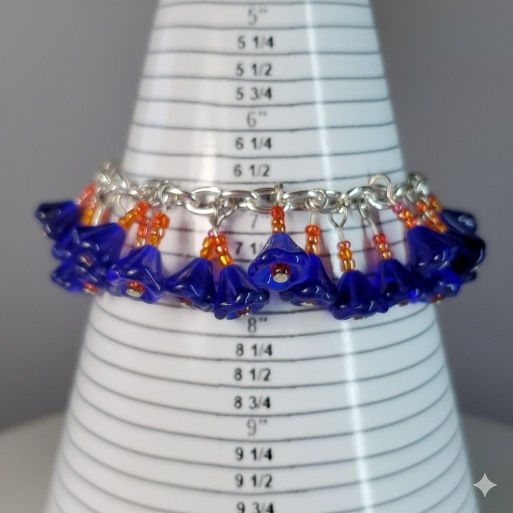 Handmade Flower 6.75" Charm Bracelet Earrings Handmade Blue Glass Size ONE SIZE - 9 Thumbnail