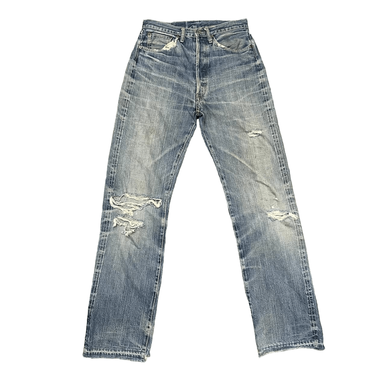 Japanese Brand Vintage La Guardia Selvedge Denim Thrashed Jeans Single ® Size US 30 / EU 46 - 1 Thumbnail