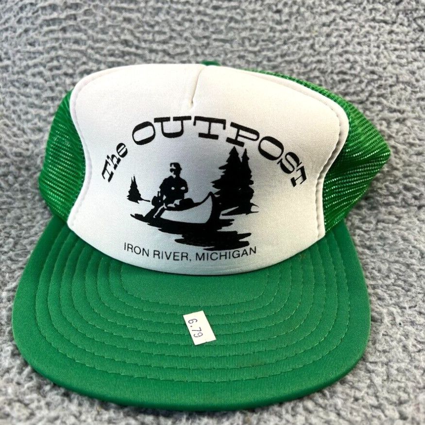 Vintage Vintage The Outpost Snapback Hat White Green Iron River ...