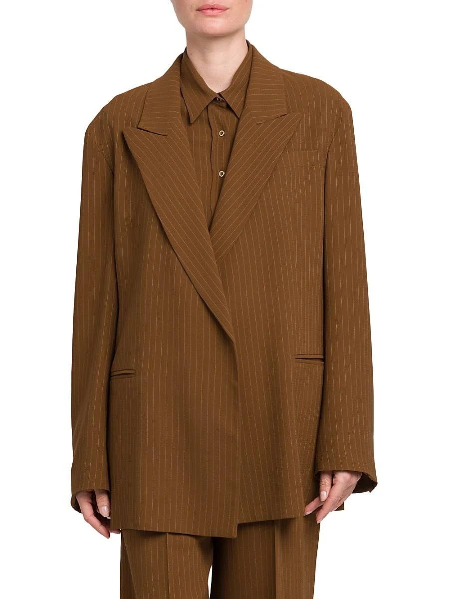 Loro Piana o1srvl11e0824 Aisha Chalk Stripes Jacket in Brown Size XXL / US 16-18 / IT 52-54 - 3 Thumbnail