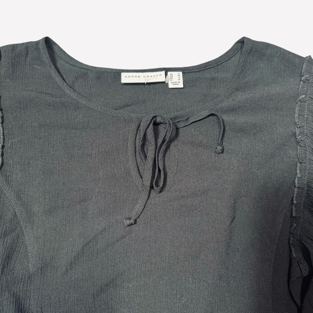 Other New Susan Graver Rayon Crepe Flutter Sleeve Black Tunic A48 Size S / US 4 / IT 40 - 7 Thumbnail