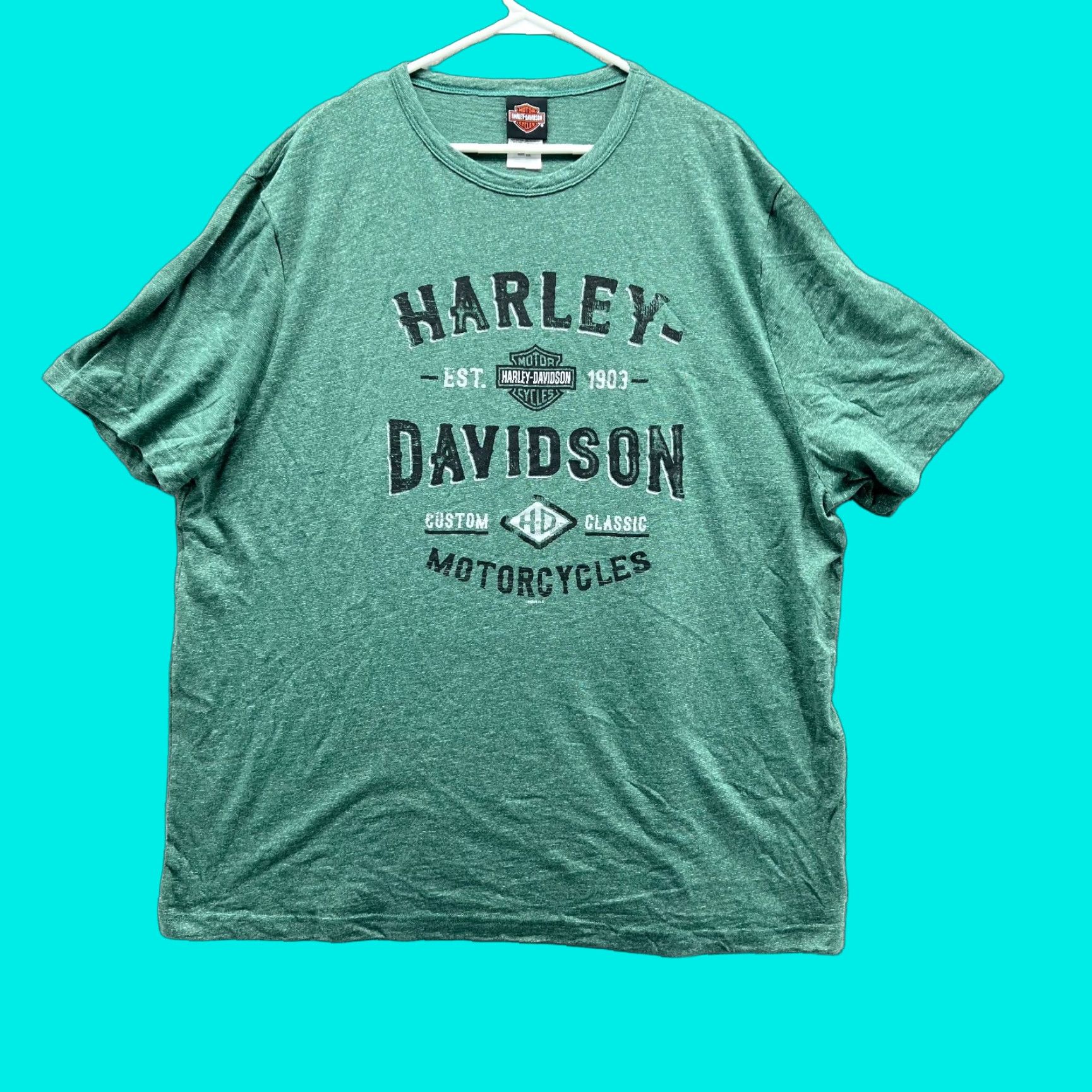 Harley Davidson Harley-Davidson Shirt Men 3XL Heather Green Black Spell Motorcycle Biker 2019 Vintage Logo T-Shirt Size US XXL / EU 58 / 5 - 1 Thumbnail