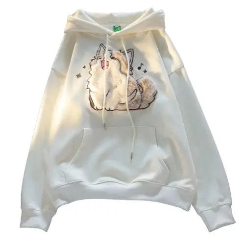 Embroider Cat Cute Kawaii Oversized Hoodie Women Autumn