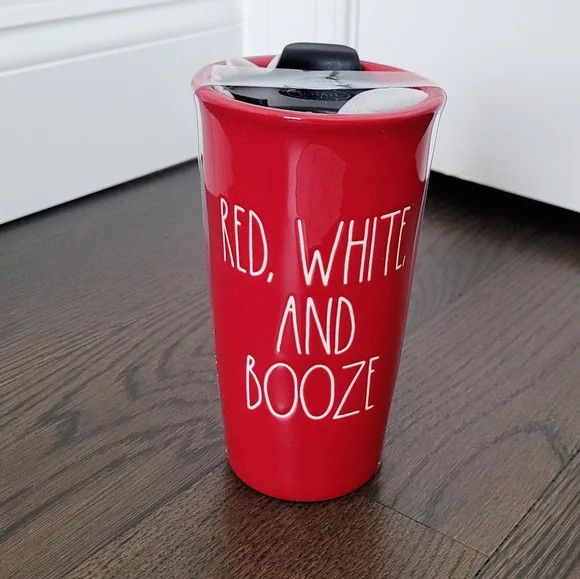Other Rae Dunn Red White and Booze Ceramic Travel Mug NIB Size ONE SIZE - 2 Thumbnail