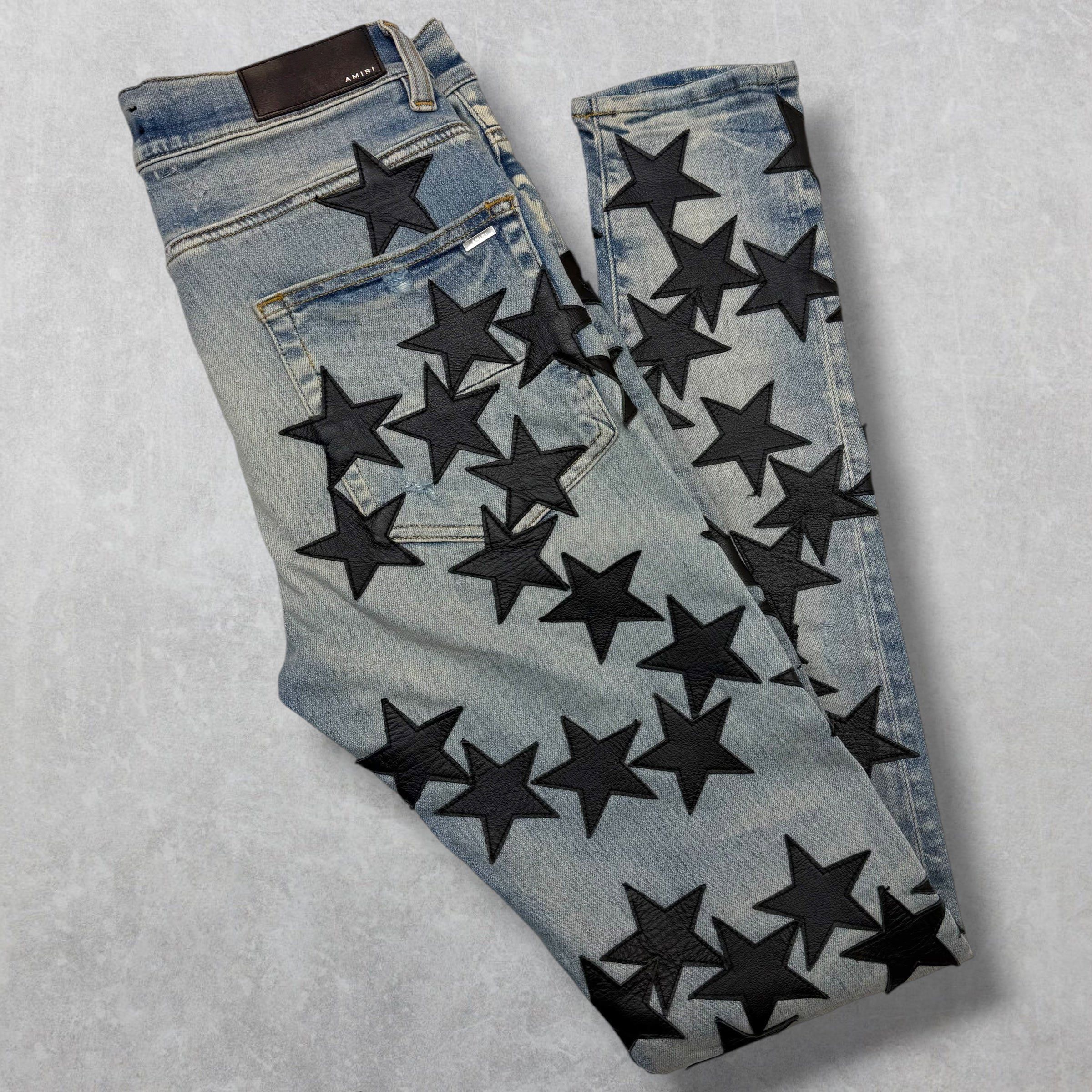 Amiri Amiri x Chemist Black Leather Star Jeans 30 Size US 30 / EU 46 - 1 Thumbnail