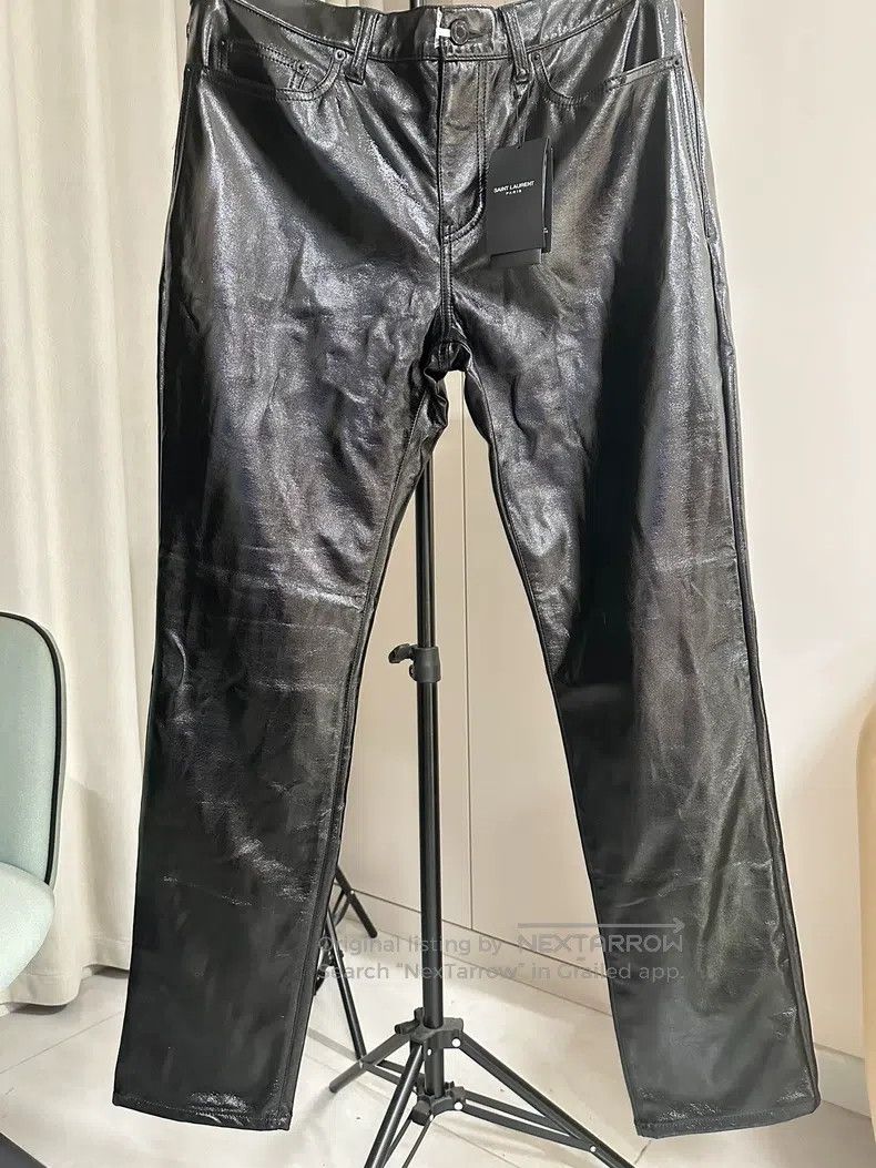 Saint Laurent Paris Saint Laurent Paris Black Shiny Coated Slim Fit Tapered De Size US 32 / EU 48 - 1 Thumbnail