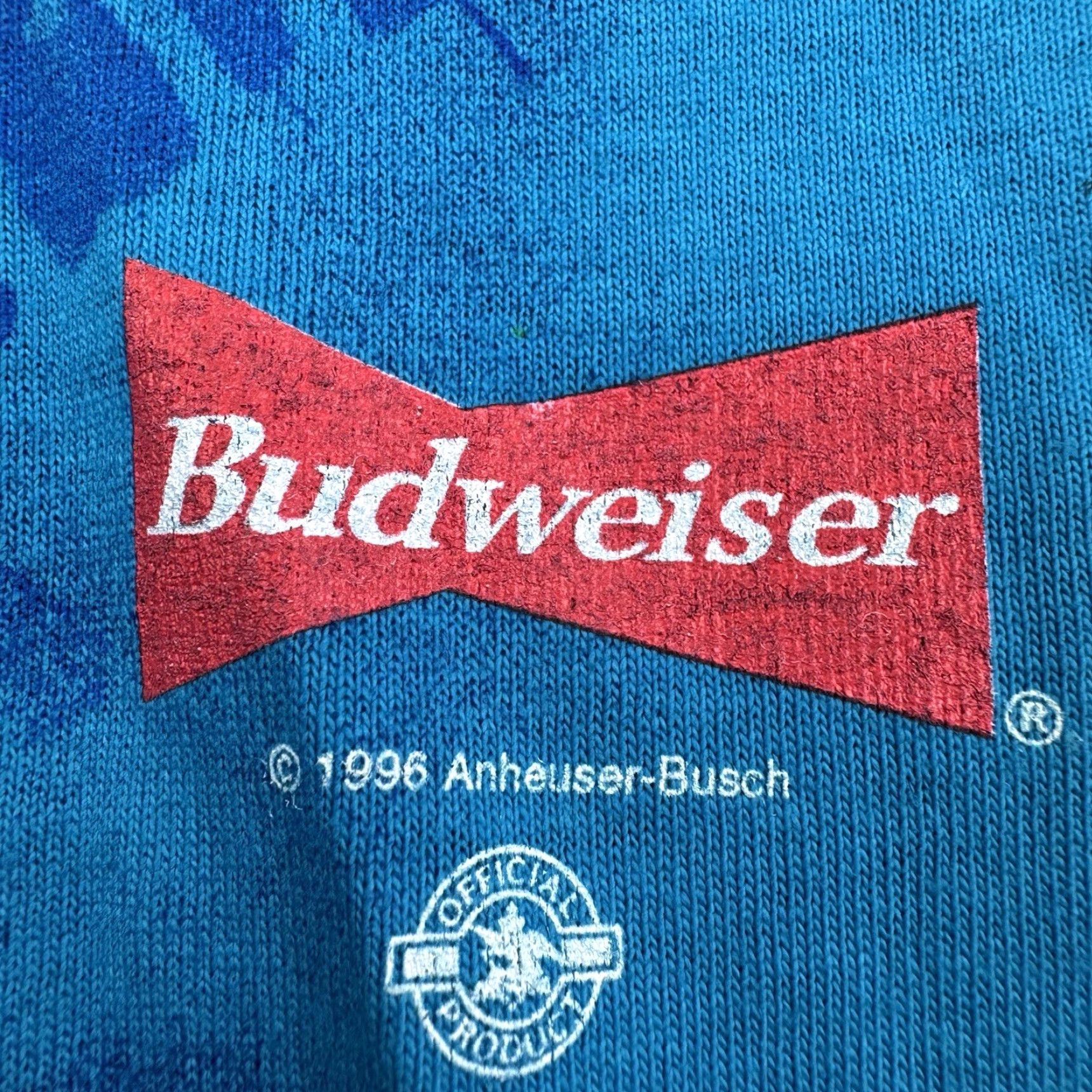 Budweiser VINTAGE Novel Tees Beer T-Shirt Mens Large Blue 90s Alligator Tie Dye Promo Size US L / EU 52-54 / 3 - 3 Thumbnail